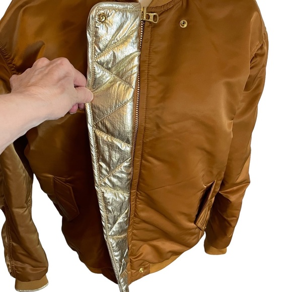 Gold and Brown Women's Bomber Jacket - Picture 3 of 13